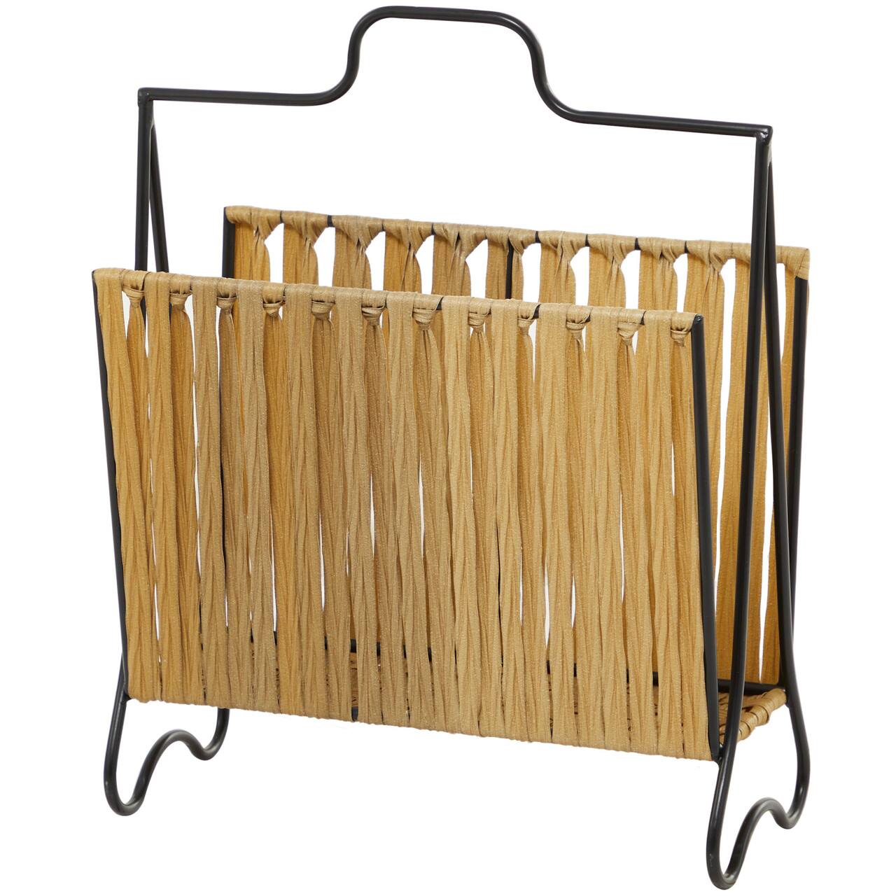 Light Brown Plastic Rattan Handmade Single Slot Magazine Holder with Black Stand 16" x 8" x 20"